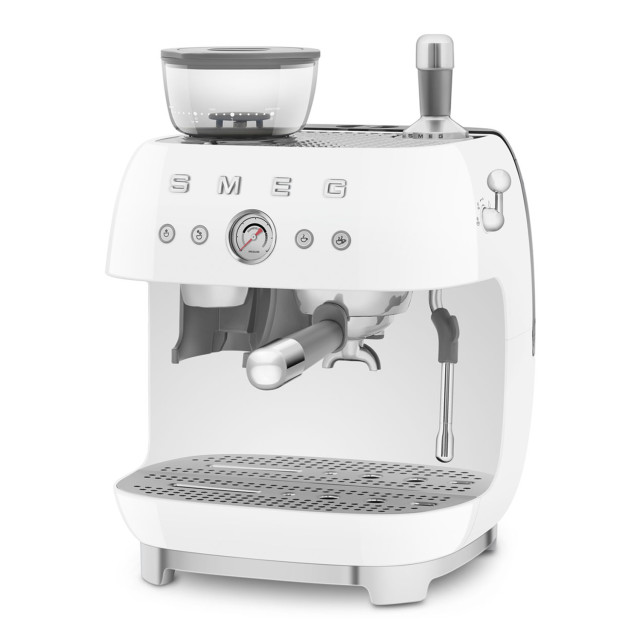 Smeg Retro Manual Espresso Coffee Machine with Grinder - White