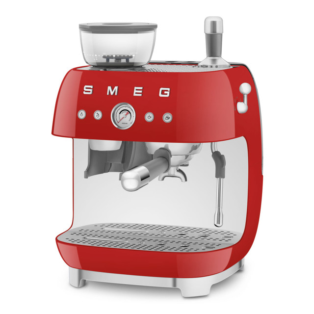 Smeg Retro Manual Espresso Coffee Machine with Grinder - Red