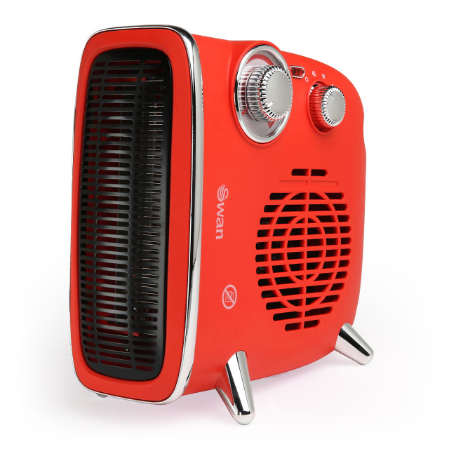 Swan Retro Horizontal & Vertical Fan Heater, 1800W - Red