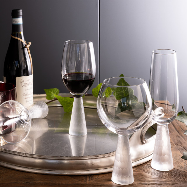 Jenna Clifford Champagne Glasses with Etched Stem, Set of 2 on the table with other glasses