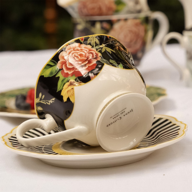 Jenna Clifford Botanica Rose Cup & Saucer on a table