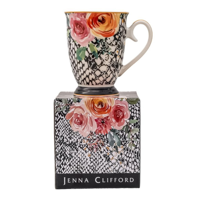 Jenna Clifford Peach Rose Mug, 300ml packaging with a mug