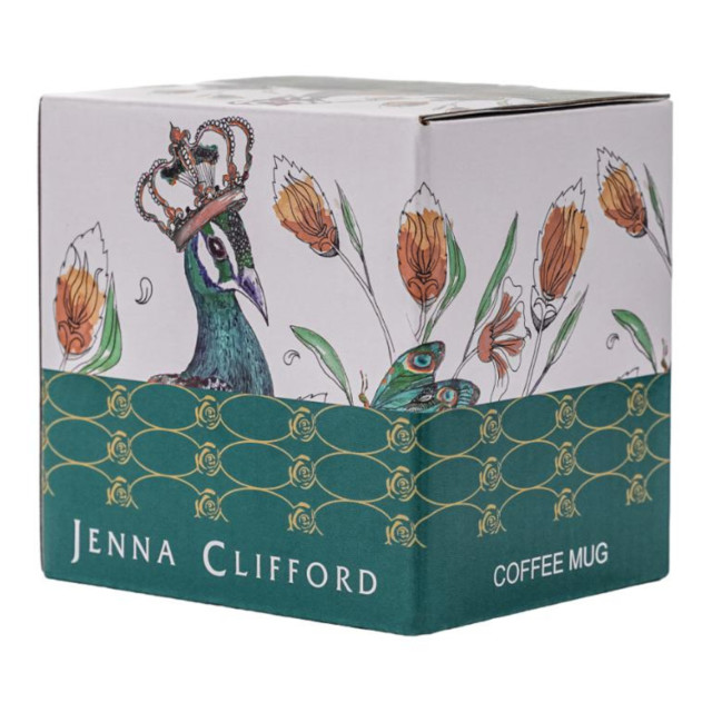 Jenna Clifford Peacock Coffee Mug, 350ml packaging
