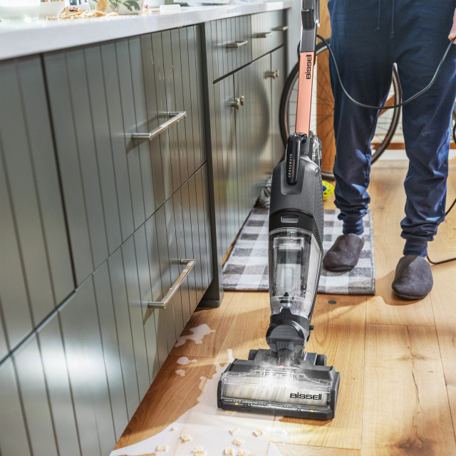 Bissell CrossWave HydroSteam Pet Multi-Surface Vacuum Cleaner - Black/Gold vacuuming spilt milk