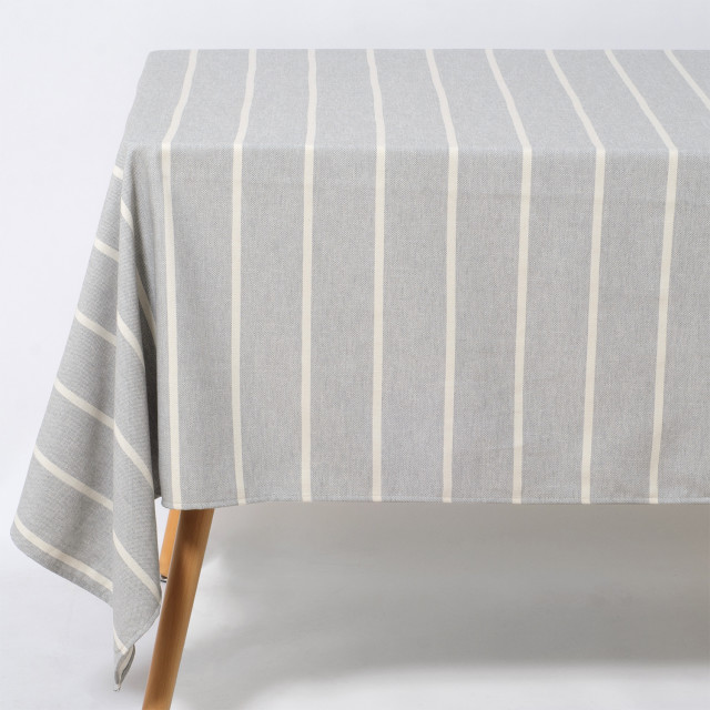 DSA Abigail Marc Grey Stripe Cotton Tablecloth - 8 Seater