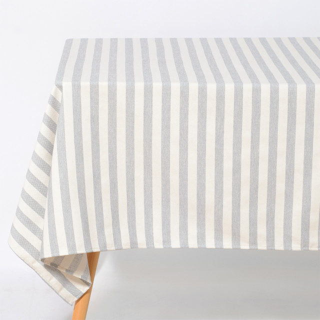 DSA Abigail Mic Grey Stripe Cotton Tablecloth - 8 Seater