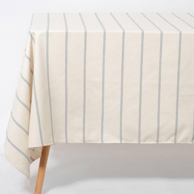 DSA Abigail Val Grey Stripe Cotton Tablecloth - 10 Seater