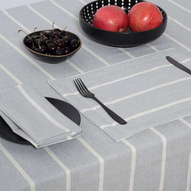 DSA Abigail Marc Stripe Cotton Napkins, Set of 6 - Grey close up on table