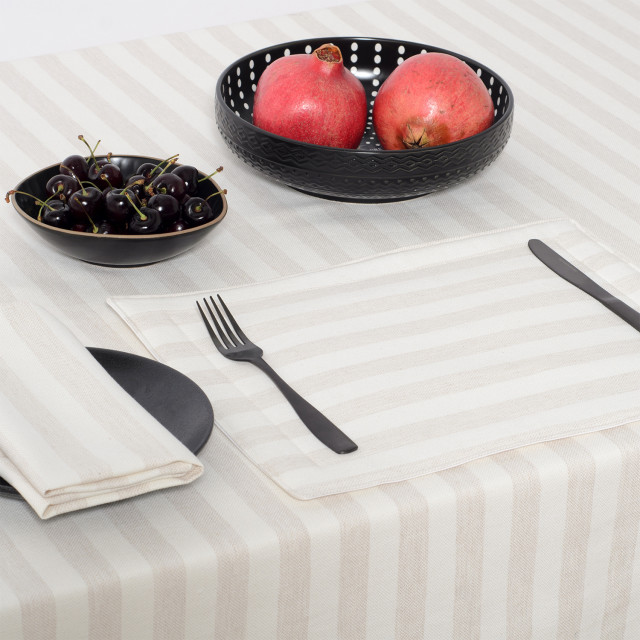 DSA Abigail Mic Stripe Cotton Napkins, Set of 6 - Stone close up on table