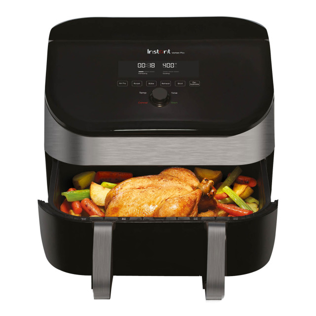 Instant Vortex Plus Versazone 8-in-1 Airfryer with Clearcook Window, 8.5L with food
