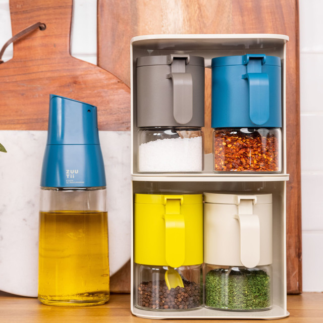 Zuutii Spice Container and Shaker, 300ml - Light Cream in a spice rack