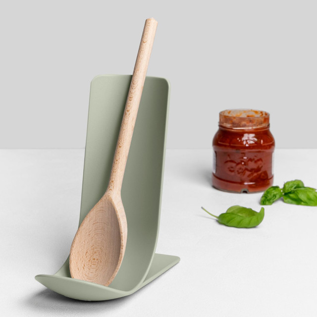 Blim Plus Stand Ladle Rest - Forest Medium with a wooden spoon