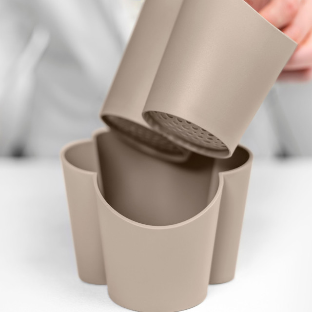 Blim Plus Gocciolo Cutlery Drainer - Moka Grey on the kitchen counter