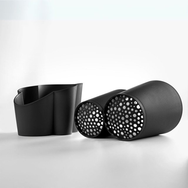 Blim Plus Gocciolo Cutlery Drainer - Carbon Black on the kitchen counter