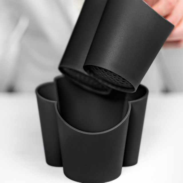 Blim Plus Gocciolo Cutlery Drainer - Carbon Black on the kitchen counter