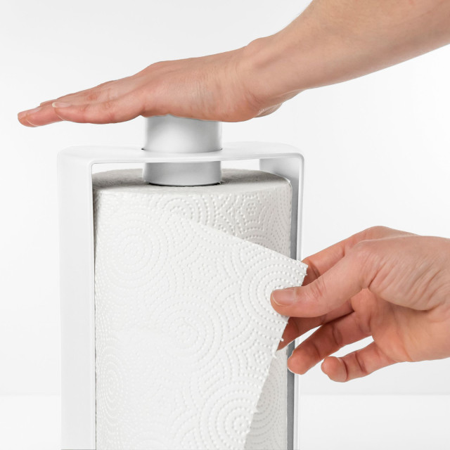 Blim Plus Stop Roll Holder - Arctic White pressing the roll