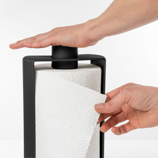 Blim Plus Stop Roll Holder - Carbon Black pressing the roll