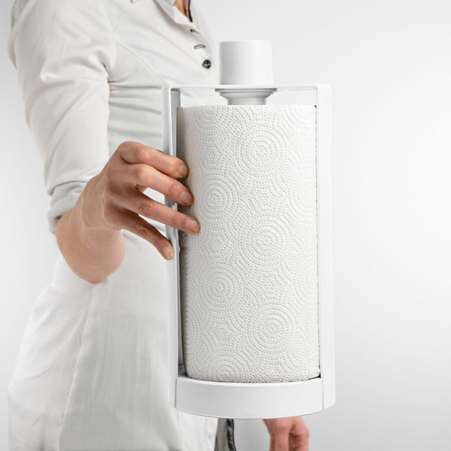 Blim Plus Stop Roll Holder - Arctic White showing scale