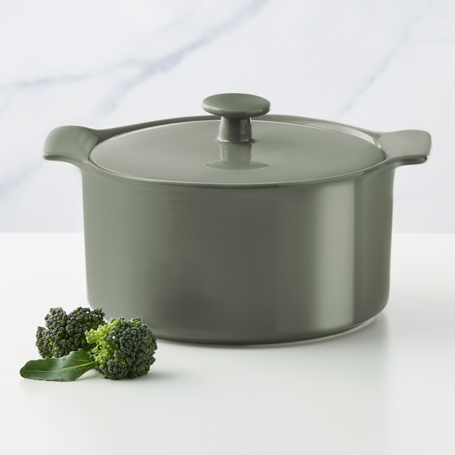 Maxwell & Williams Indulgence Round Casserole, 1.3L - Sage scale next to veg