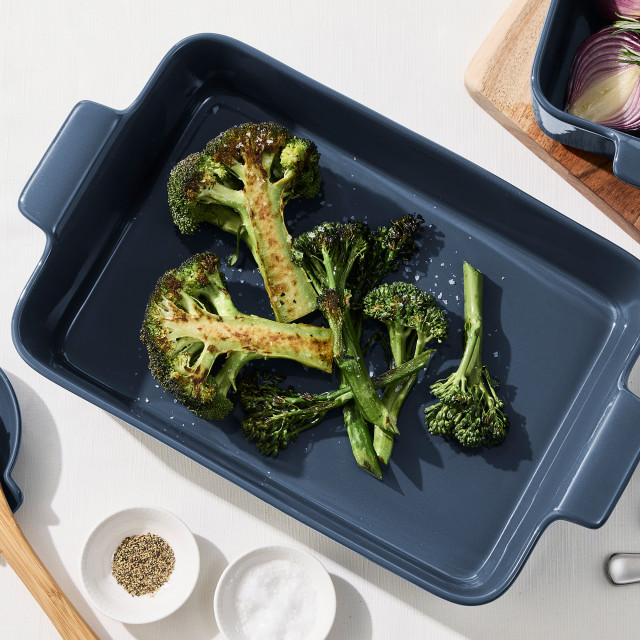 Maxwell & Williams Indulgence Rectangle Dish, 32cm - Slate Blue on table with veg