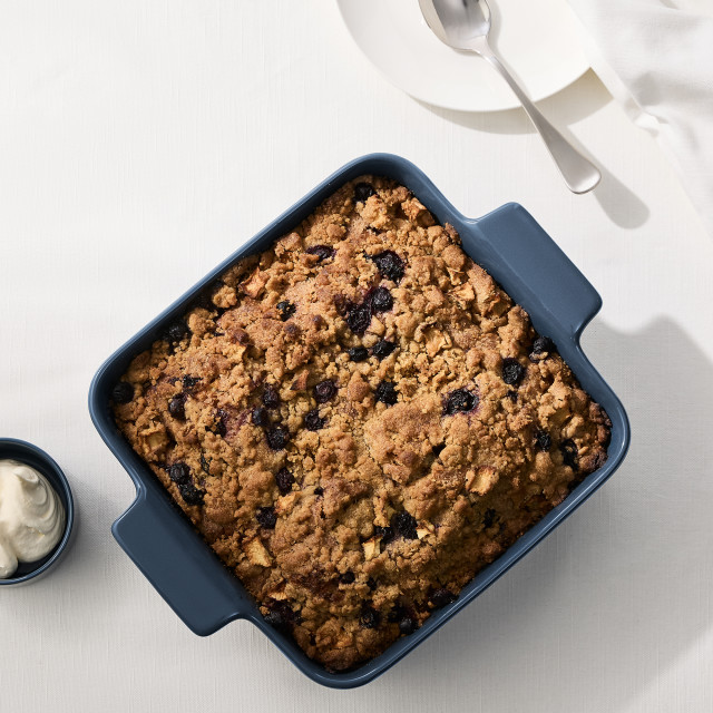 Maxwell & Williams Indulgence Square Dish, 24cm - Slate Blue with dessert