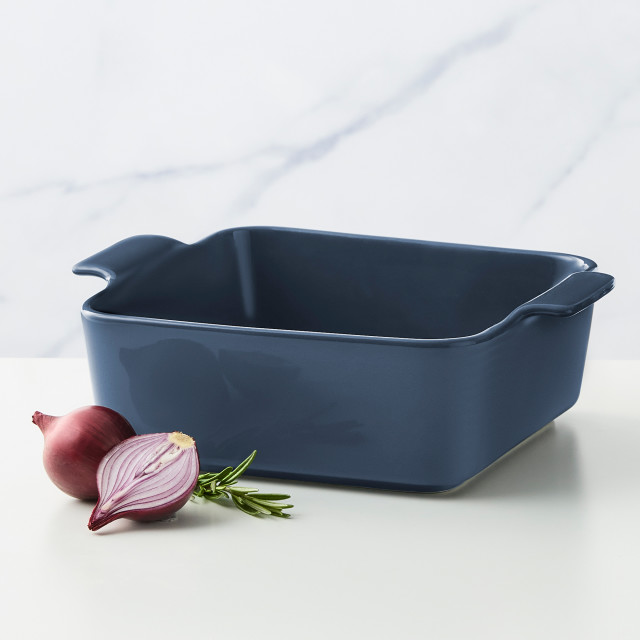Maxwell & Williams Indulgence Square Dish, 19cm - Slate Blue scale next to veg