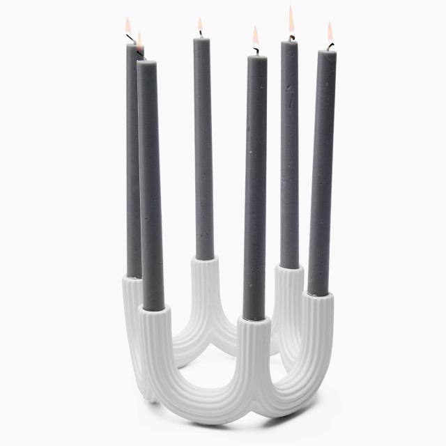 Thread Office White Ribbed Candelabra with candles