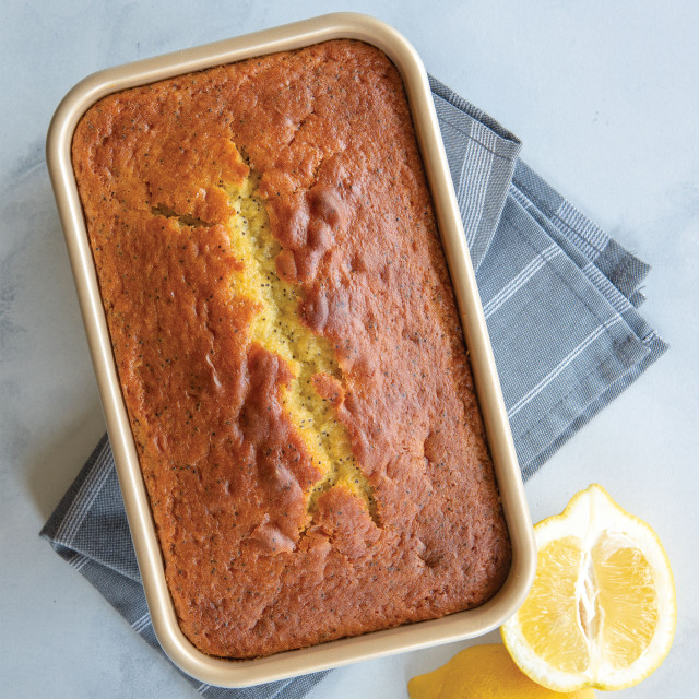 Nordic Ware Non-Stick Loaf Pan, 1.65L with baked lemon flavoured loaf