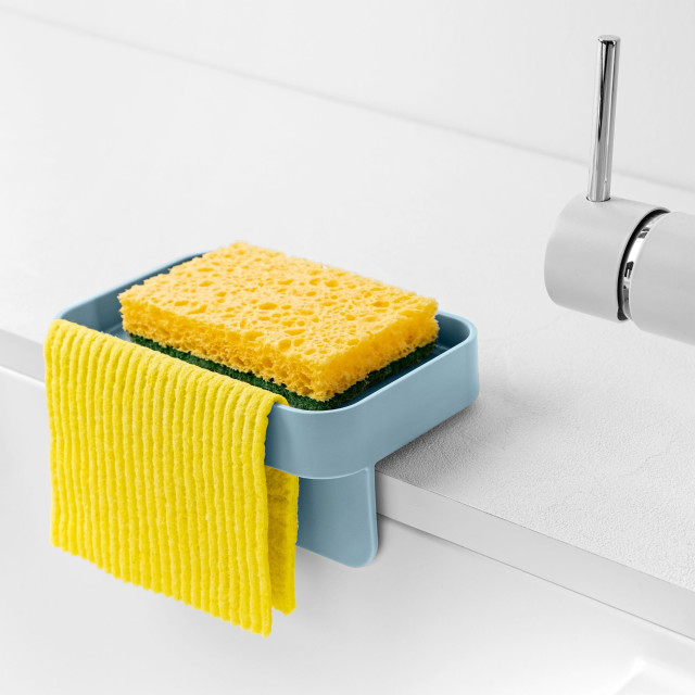 Blim Plus Battigia Sponge Holder - Ocean Light with a sponge and a cloth