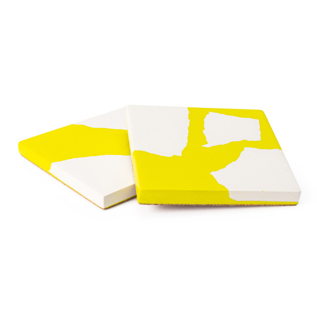 Alkaline Chunky Terrazzo Square Coasters, Set of 2 - Cyber Lime