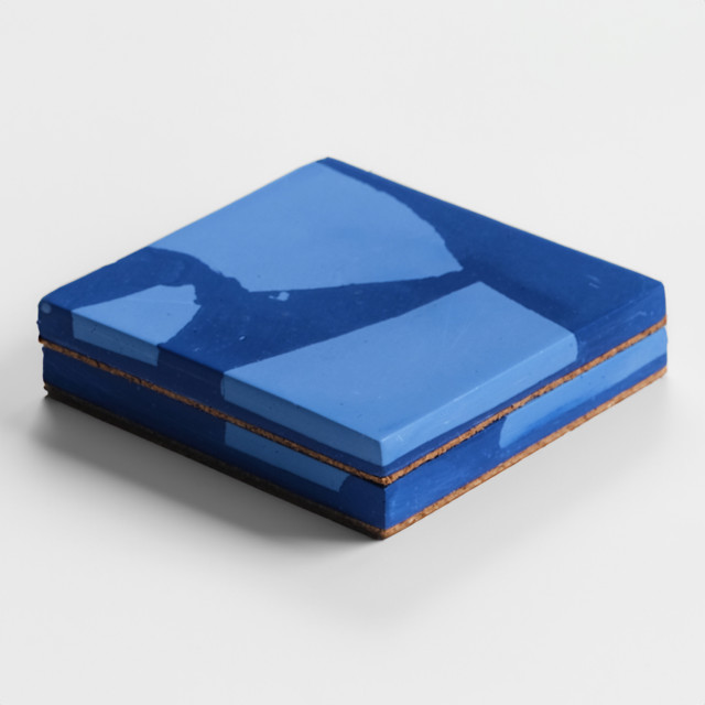 Alkaline Chunky Terrazzo Square Coasters, Set of 2 - Two-Tone Blue