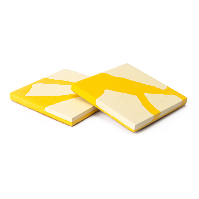Alkaline Chunky Terrazzo Square Coasters, Set of 2 - Yellow