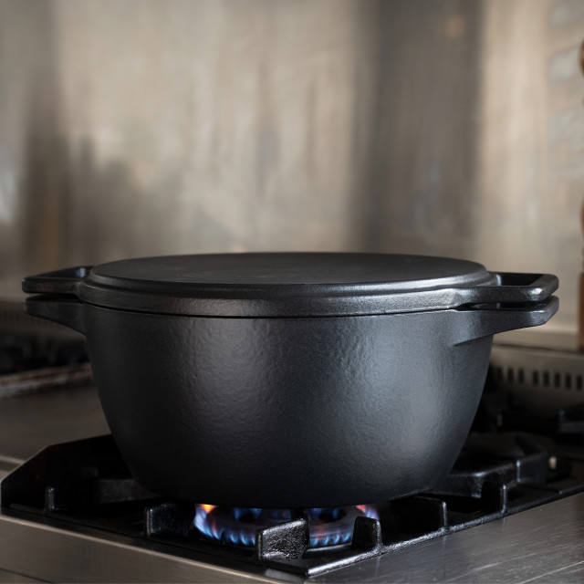 Crushgrind Versatile Cast Iron Pot, 6.4L on the stove