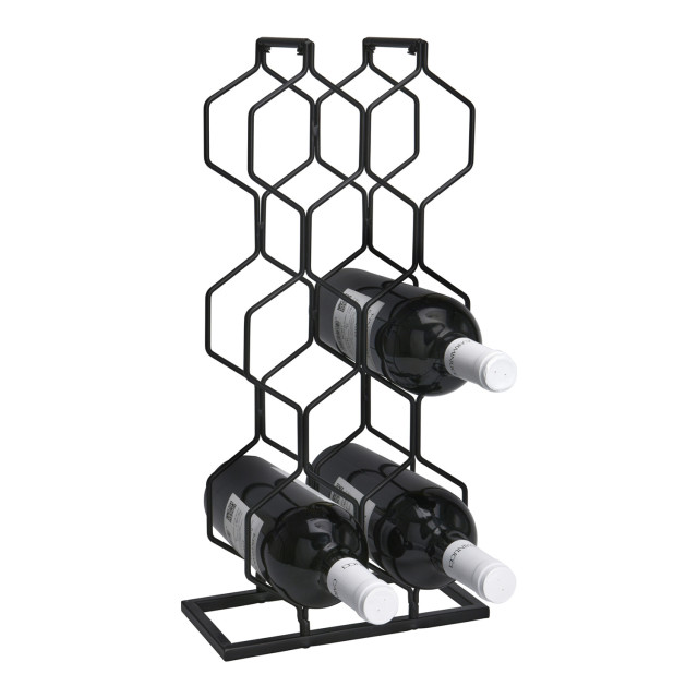 H & S Collection Black Metal Wine Rack angle with wine bottles