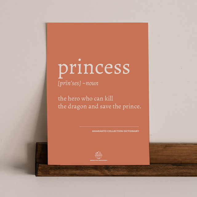 Amaranto Collection Conscious Dictionary A4 Unframed Print, Princess on a floating shelf