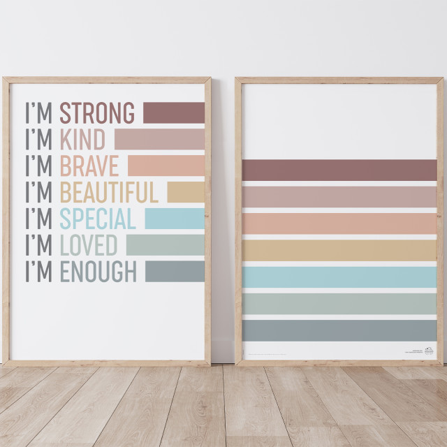 Amaranto Collection A3 Self-Affirmations Unframed Print, Set of 2 - Pastel in. a frame on wooden floor