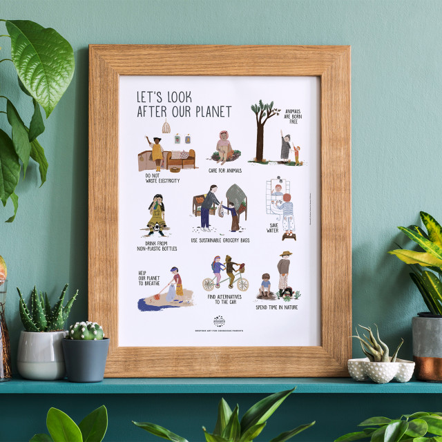 Amaranto Collection A3 Unframed Print, Let's Look After Our Planet in frame on a shelf