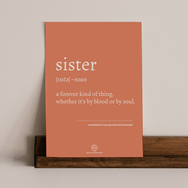 Amaranto Collection Conscious Dictionary A4 Unframed Print, Sister on a floating shelf