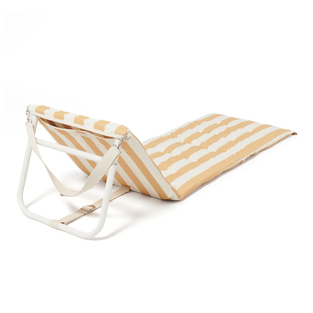 Sunnylife Reclining Beach Chair - Mango Bay Golden Mustard Stripe angle