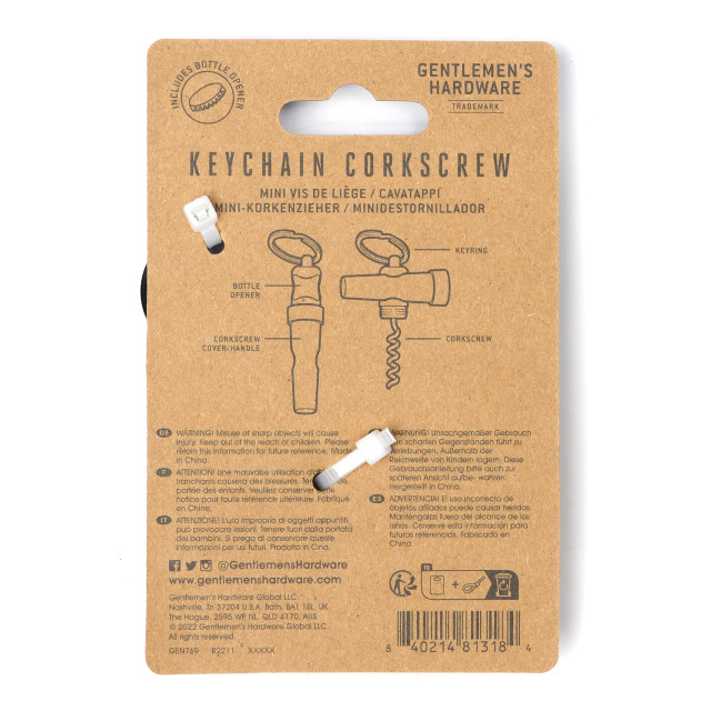 Gentlemens Hardware Mini Corkscrew Keychain packaging angle
