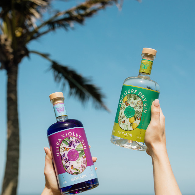 Monark Distillery Flagship Duo Gift Set showing scale in hand