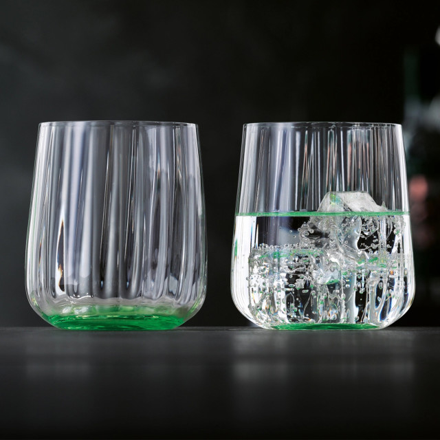 Spiegelau Lifestyle Crystal Whiskey Tumblers, Set of 2 - Leaf on the table