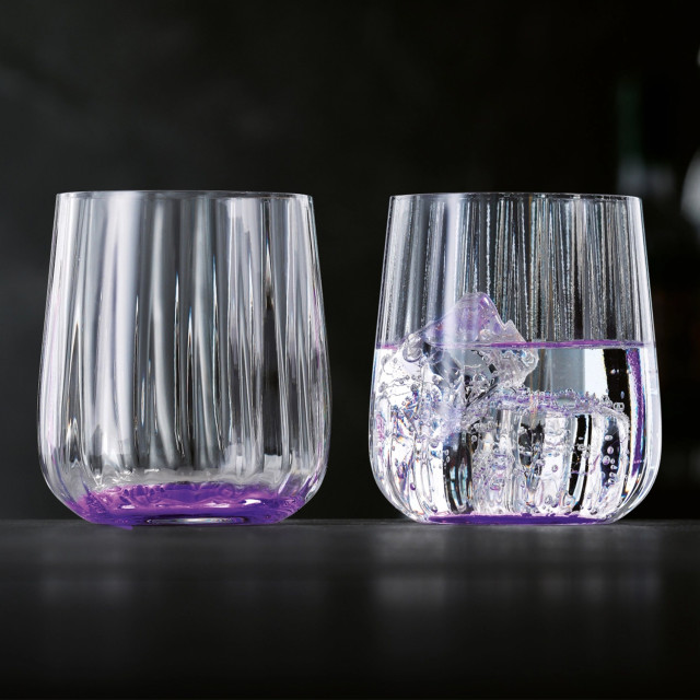 Spiegelau Lifestyle Crystal Whiskey Tumblers, Set of 2 - Lilac on the table