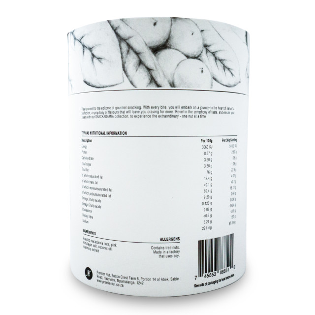 Snackadamia Gourmet Roasted and Salted Macadamia Nuts - Medium back of product