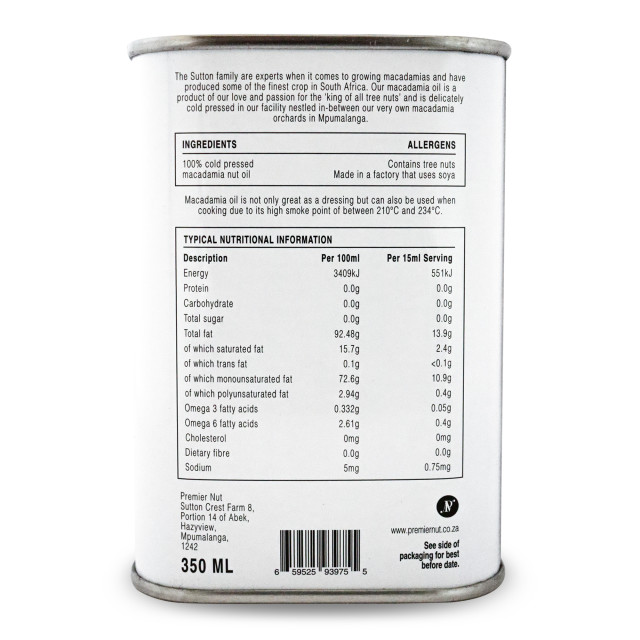 Snackadamia Cold Pressed Macadamia Nut Oil, 350ml back angle