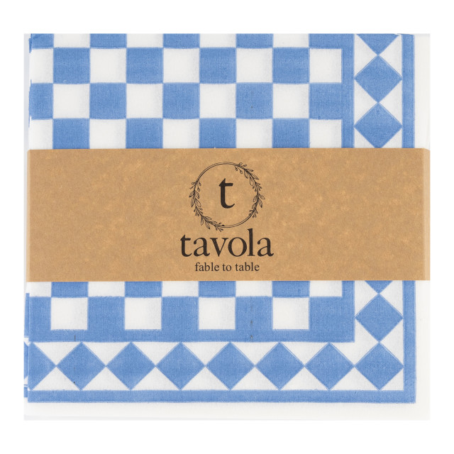 Tavola Checkerboard Biodegradable Napkins, Pack of 25 - Light Blue