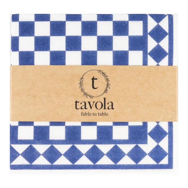 Tavola Checkerboard Biodegradable Napkins, Pack of 25 - Navy Blue