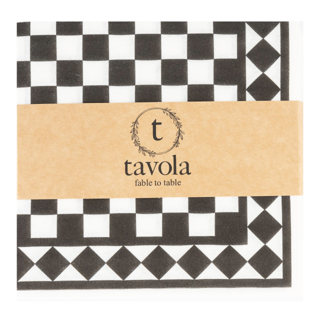 Tavola Checkerboard Biodegradable Napkins, Pack of 25 - Black