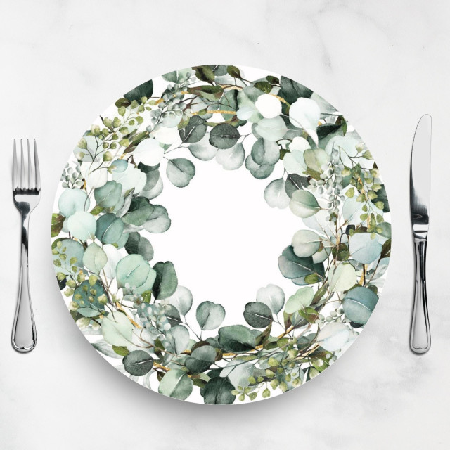 Skoert Eucalyptus Disposable Placemats, Pack of 25 on the table with cutlery
