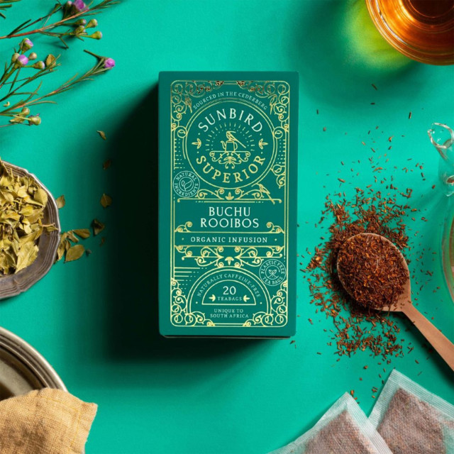 Sunbird Rooibos Organic Buchu Rooibos Tea Bags, Pack of 20